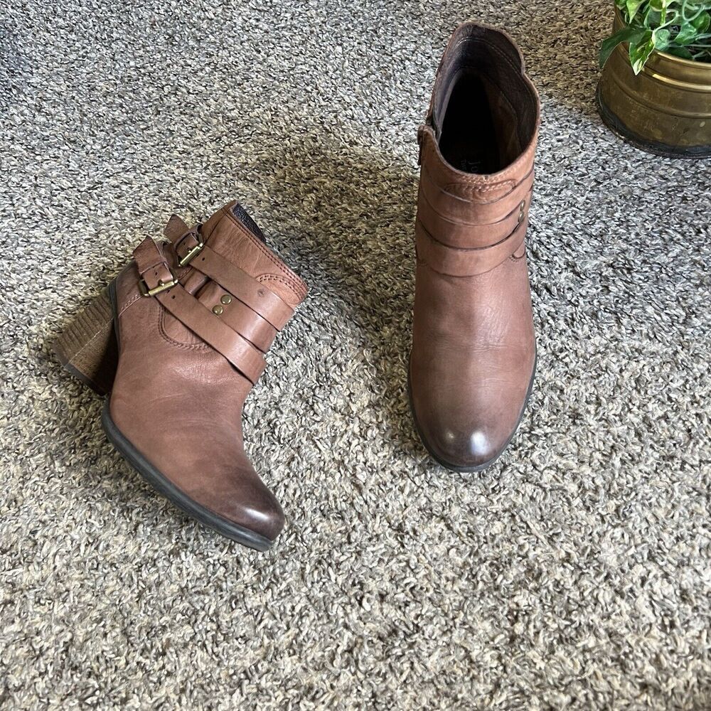 Josef Seibel Britney Sz 39 US 9 Block Heel Brown Leather Booties Comfort Boots